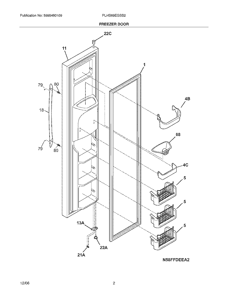 FREEZER DOOR Diagram and Parts List for PLHS69EGSS2  Frigidaire Refrigerator