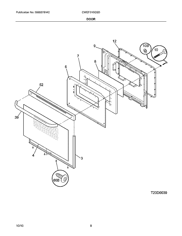 DOOR Diagram and Parts List for CWEF310GSD  Crosley Range