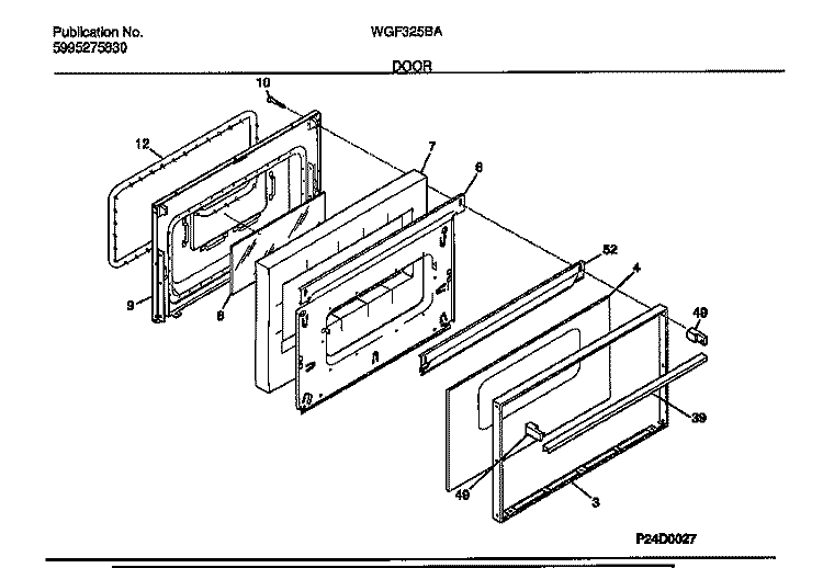 DOOR Diagram and Parts List for WGF325BAWC  Frigidaire Range