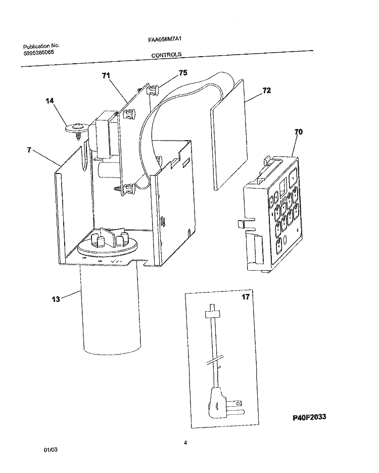CONTROLS Diagram and Parts List for FAA056M7A1  Frigidaire Air Conditioner