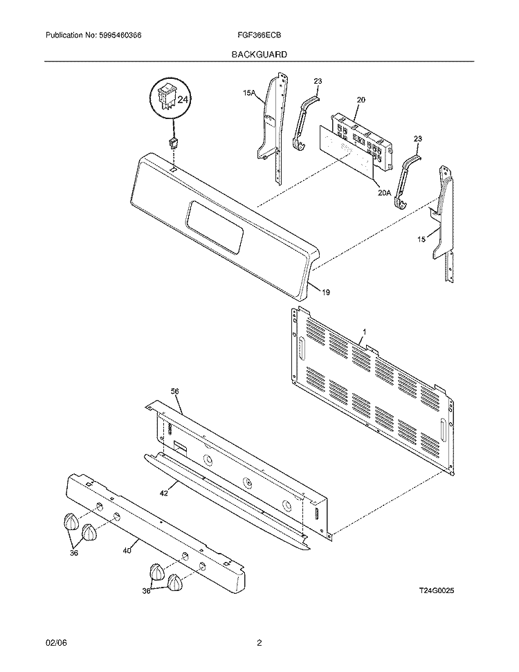 BACKGUARD Diagram and Parts List for FGF366ECB  Frigidaire Range