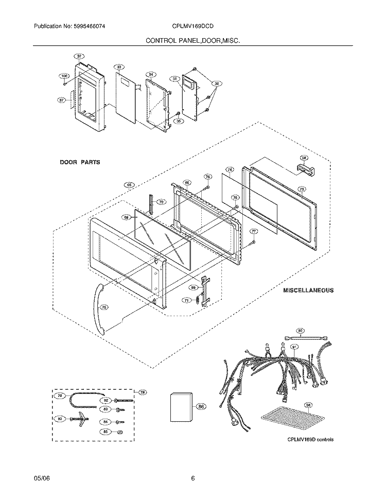CONTROL / PANEL / DOOR / MISC Diagram and Parts List for CPLMV169DCD  Frigidaire Microwave