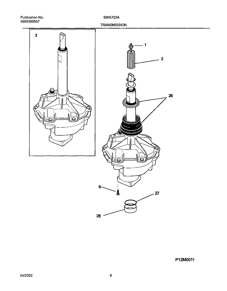TRANSMISSION Diagram and Parts List for SWX703AQ1  Westinghouse Washer