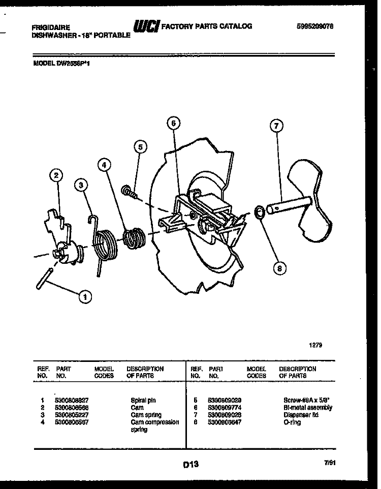 CAM Diagram and Parts List for DW2558PW1  Frigidaire Dishwasher