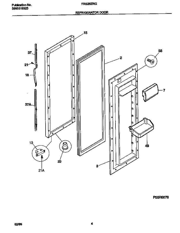 REFRIGERATOR Diagram and Parts List for FRS26ZRGW4  Frigidaire Refrigerator