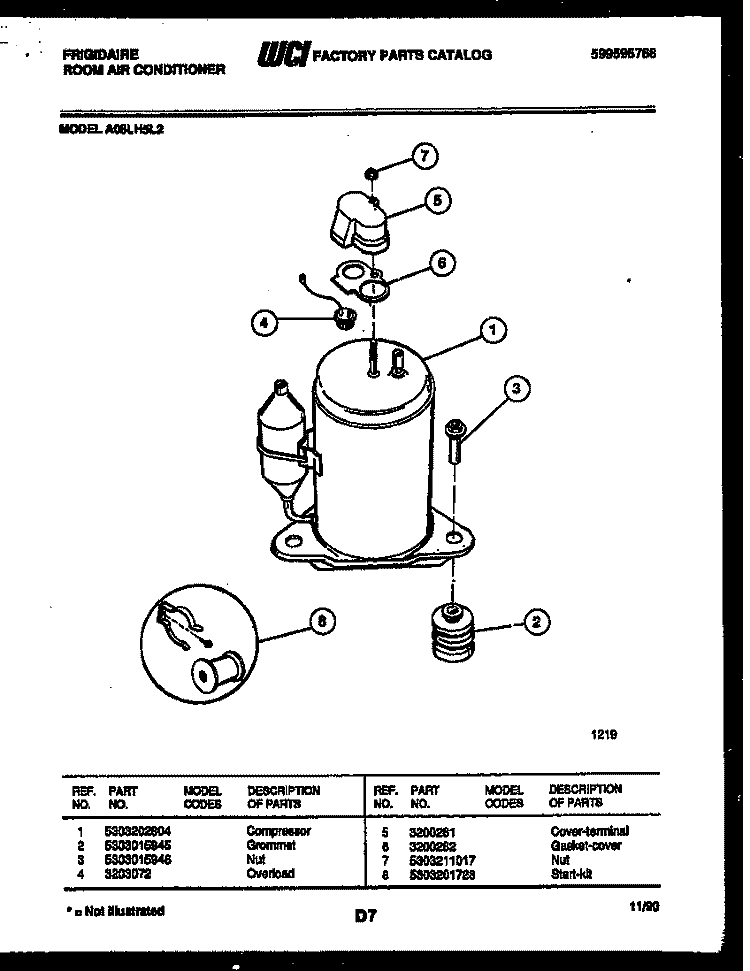 COMPRESSOR PARTS Diagram and Parts List for A08LH5L2  Frigidaire Air Conditioner