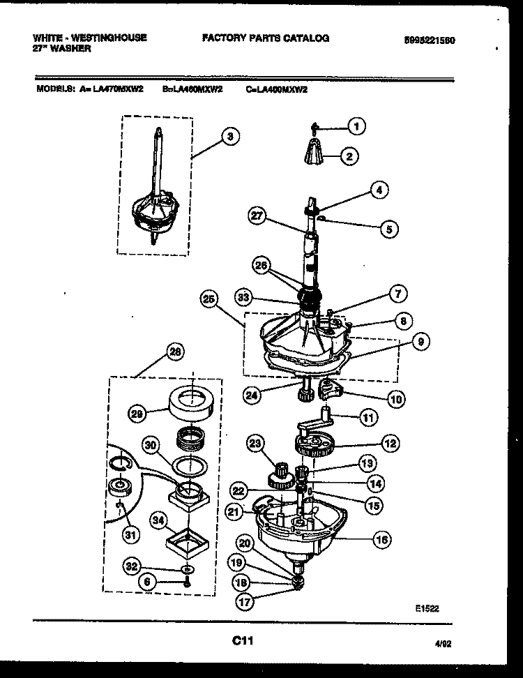 TRANSMISSION PARTS Diagram and Parts List for LA400MXD2  Frigidaire Washer