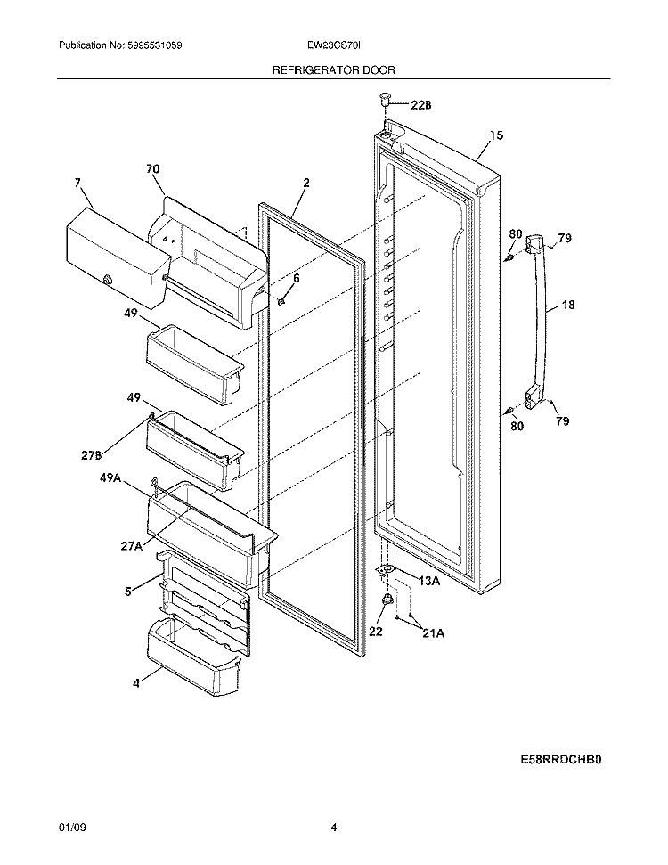 REFRIGERATOR DOOR Diagram and Parts List for EW23CS70IW0  Electrolux Refrigerator