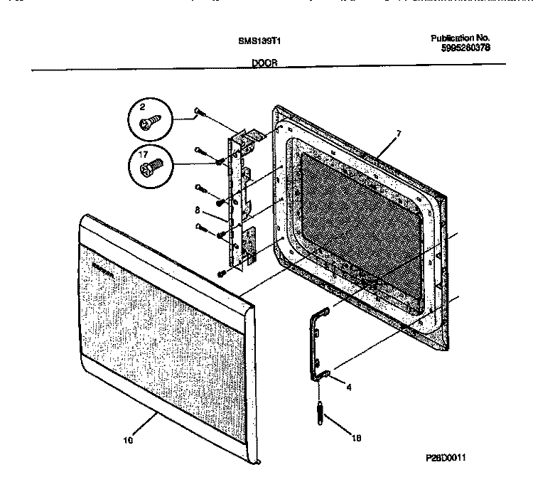 DOOR Diagram and Parts List for SMS139T1B2  Tappan Microwave