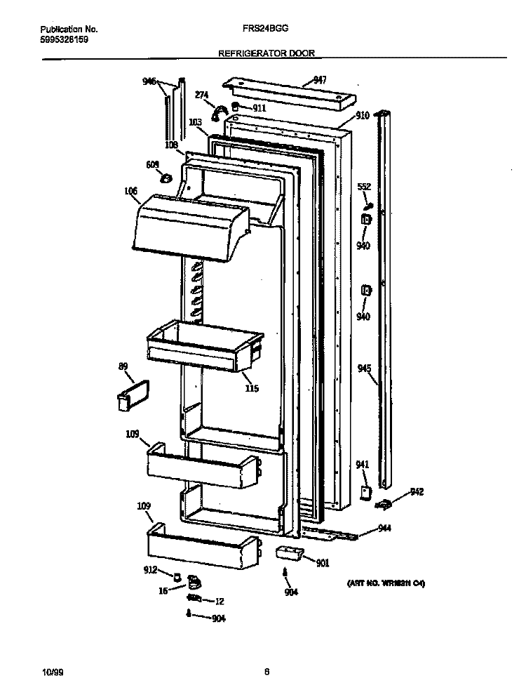 REFRIGERATOR DOOR Diagram and Parts List for FRS24BGGW4  Frigidaire Refrigerator