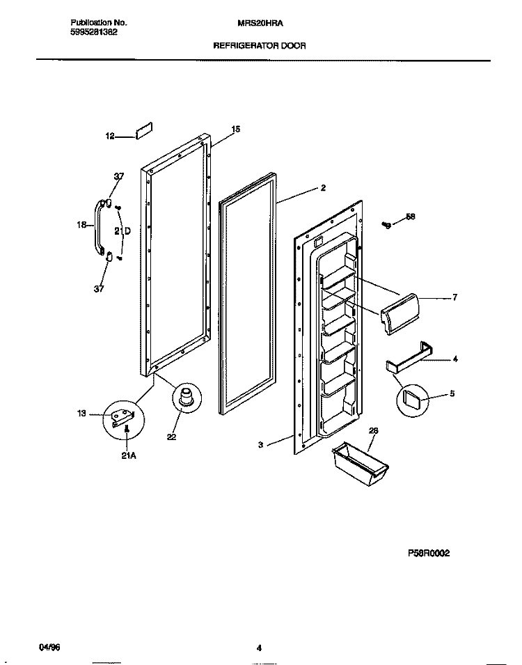 REFRIGERATOR DOOR Diagram and Parts List for MRS20HRAW5  Frigidaire Refrigerator