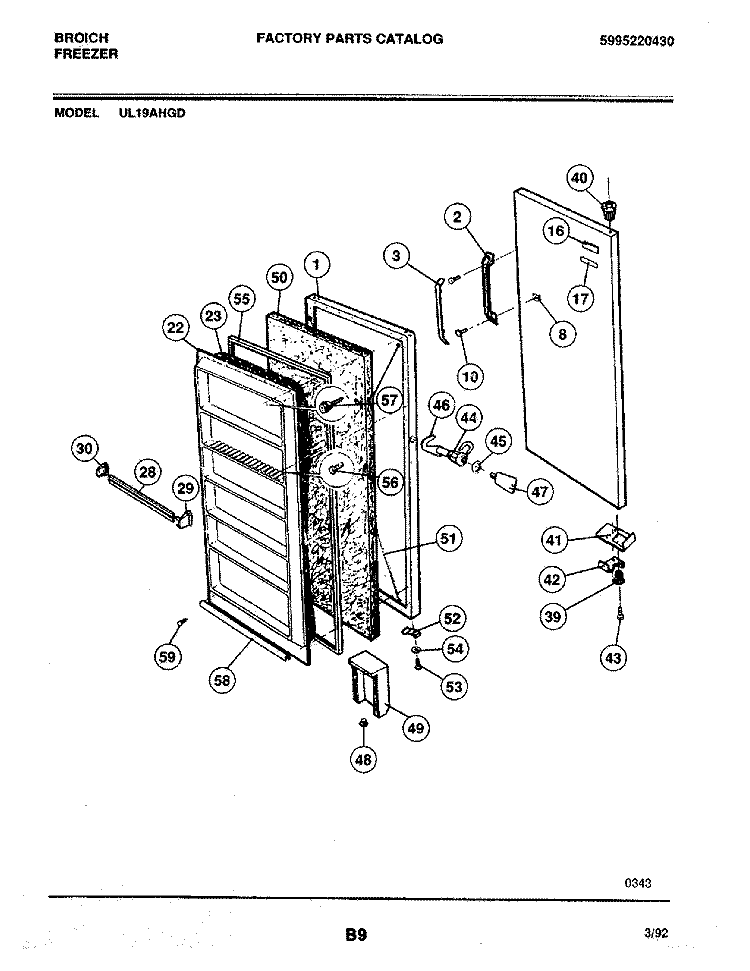 DOOR Diagram and Parts List for UL19AHGD  Frigidaire Freezer