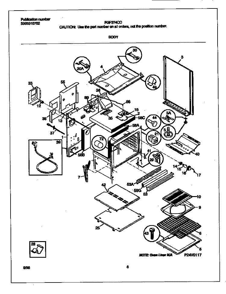 BODY Diagram and Parts List for FGF374CCSL  Frigidaire Range