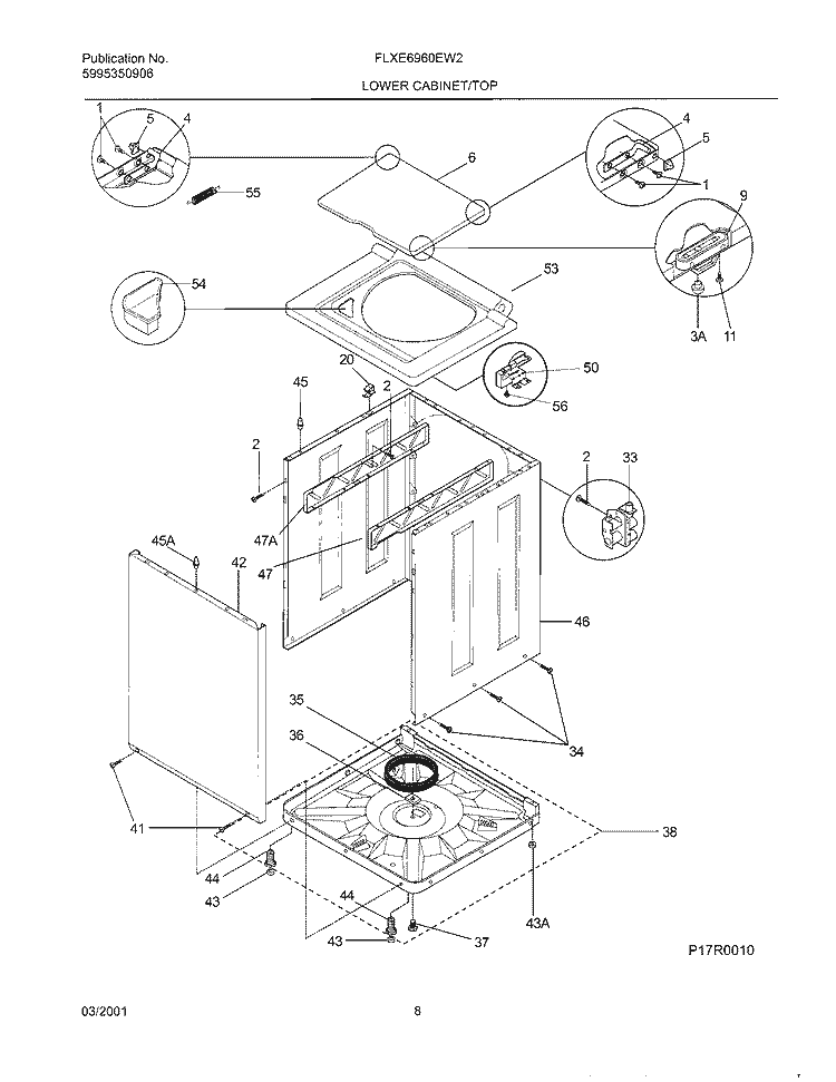 WSHR CAB, TOP Diagram and Parts List for FLXE6960EW2  Frigidaire Washer Dryer Combo
