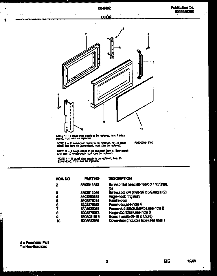 DOOR PARTS Diagram and Parts List for 56-9402-10-11  Tappan Microwave