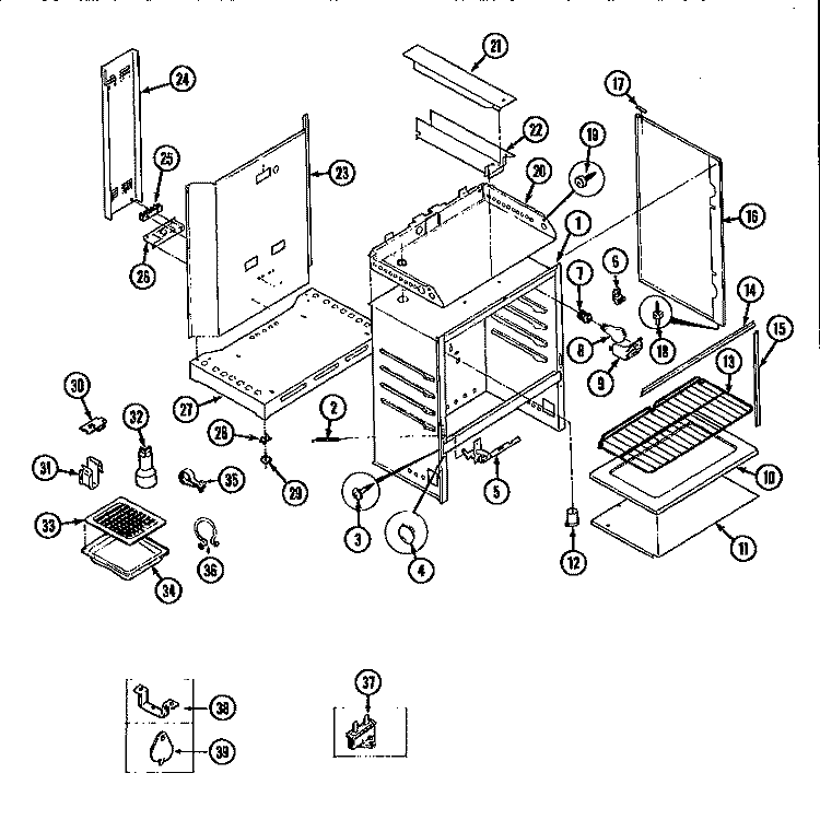 BODY PARTS Diagram and Parts List for 37-1272-23-01  Tappan Range