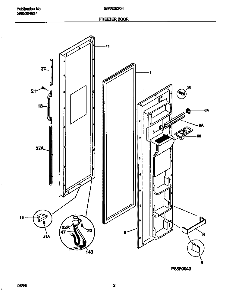 FREEZER DOOR Diagram and Parts List for GRS26ZRHW0  Gibson Refrigerator