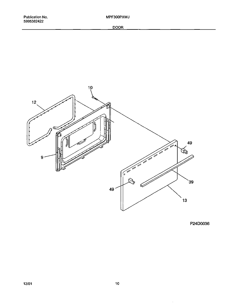 DOOR Diagram and Parts List for MPF300PXWJ  Uni Range