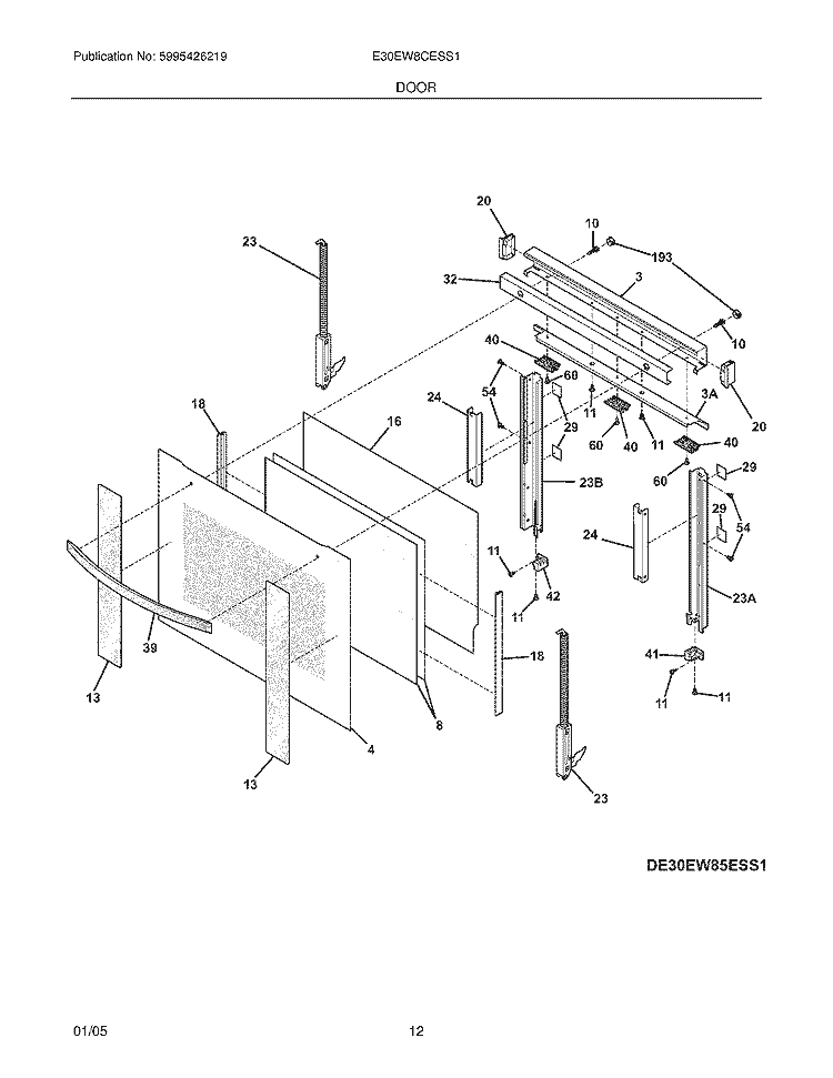 DOORS Diagram and Parts List for E30EW8CESS1  Electrolux Wall Oven