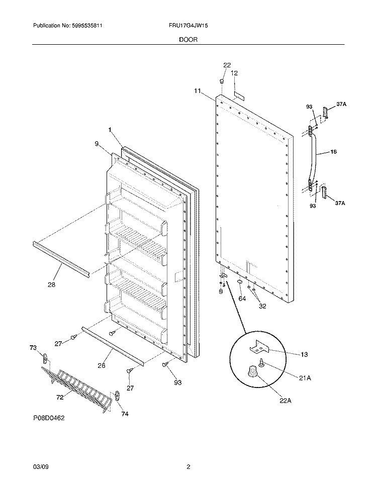 DOOR Diagram and Parts List for FRU17G4JW15  Frigidaire Refrigerator