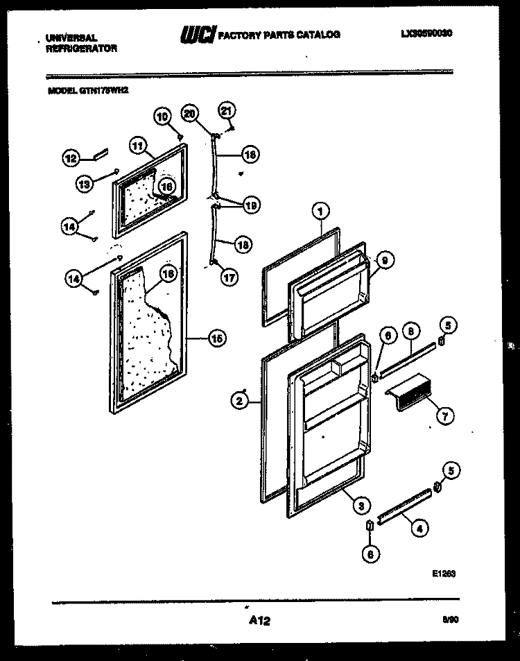 DOOR PARTS Diagram and Parts List for GTN175WH2-57  Tappan Refrigerator