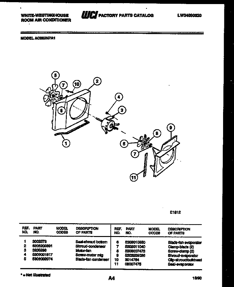 AIR HANDLING PARTS Diagram and Parts List for AC062N7A1  Frigidaire Air Conditioner