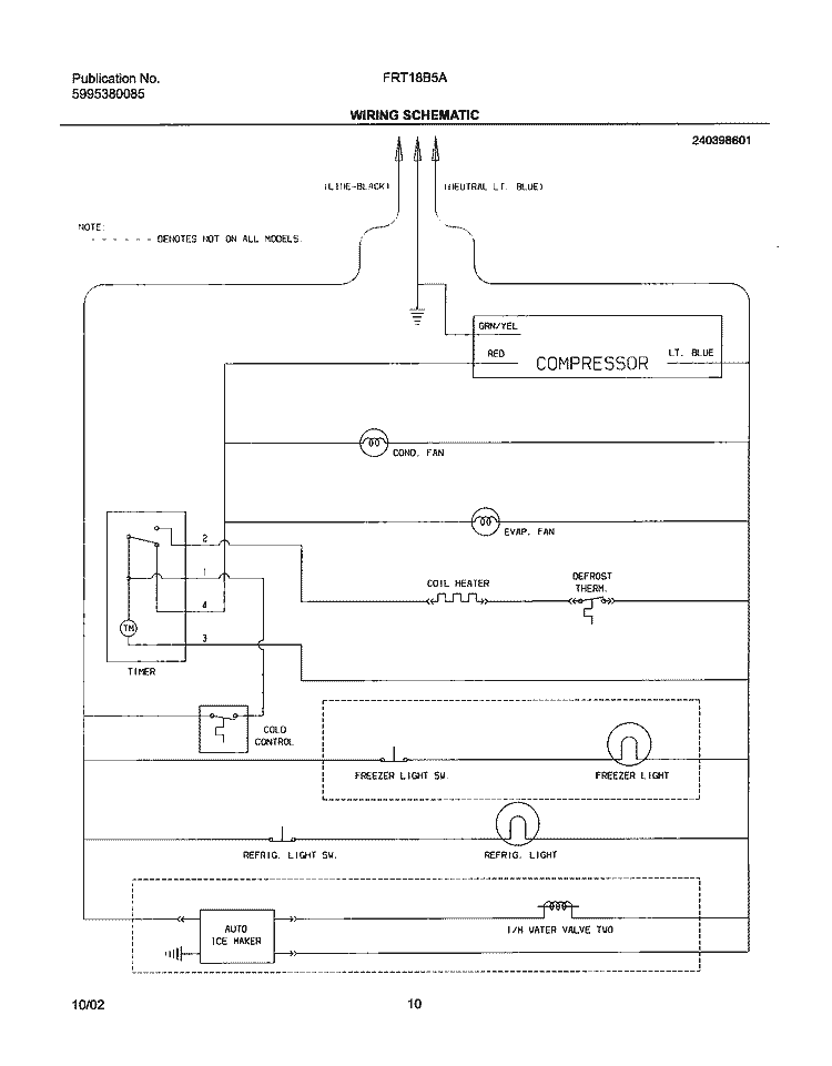WIRING SCHEMAIC Diagram and Parts List for FRT18B5AB7  Frigidaire Refrigerator