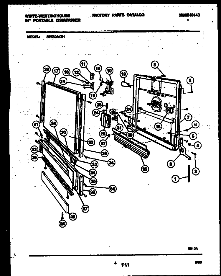 DOOR PARTS Diagram and Parts List for SP550AXR1  Frigidaire Dishwasher