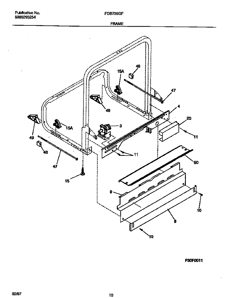 FRAME Diagram and Parts List for FDB736GFS2  Frigidaire Dishwasher