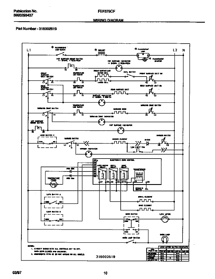 WIRING DIAGRAM Diagram and Parts List for FEF379CFTA  Frigidaire Range