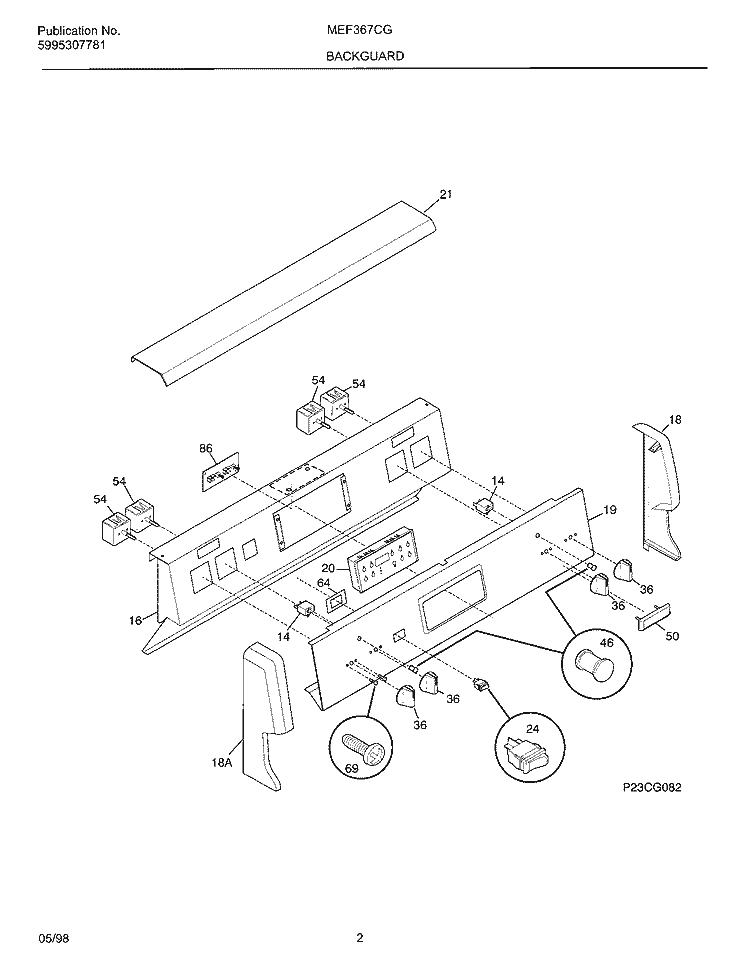 BACKGUARD Diagram and Parts List for MEF367CGB1  Frigidaire Wall Oven