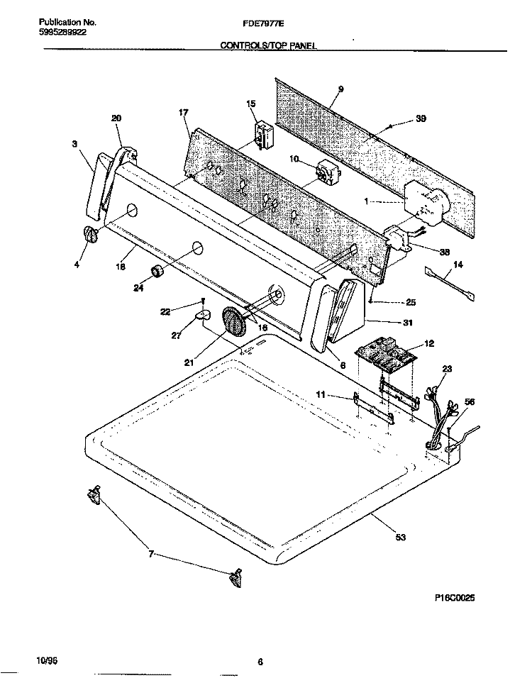CONTROLS / TOP PANEL Diagram and Parts List for FDE7977EW0  Frigidaire Dryer