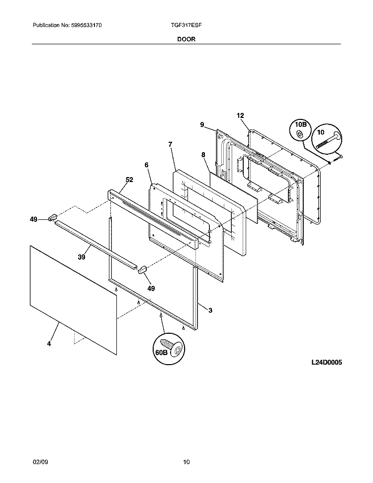 DOOR Diagram and Parts List for TGF317ESF  Tappan Range