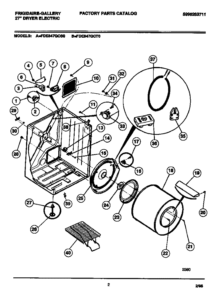 CABINET, DRUM, HEATER ASSEMBLY Diagram and Parts List for FDE847GCT0  Frigidaire Dryer