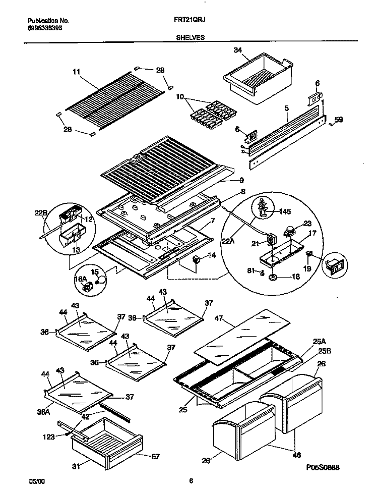 SHELVES Diagram and Parts List for FRT21QRJY2  Frigidaire Refrigerator
