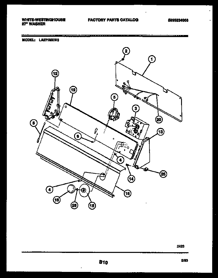 CONSOLE AND CONTROL PARTS Diagram and Parts List for LA271MXW3  Frigidaire Washer