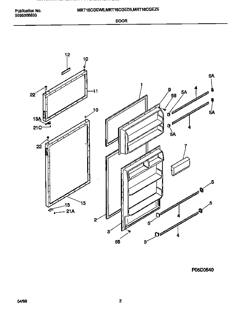 DOORS Diagram and Parts List for MRT16CGEW5  Frigidaire Refrigerator