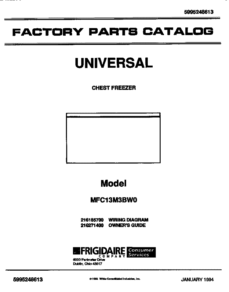 COVER Diagram and Parts List for MFC13M3BW1  Frigidaire Freezer