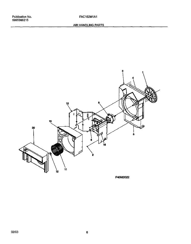 AIR HANDLING PARTS Diagram and Parts List for FAC102M1A1  Frigidaire Air Conditioner