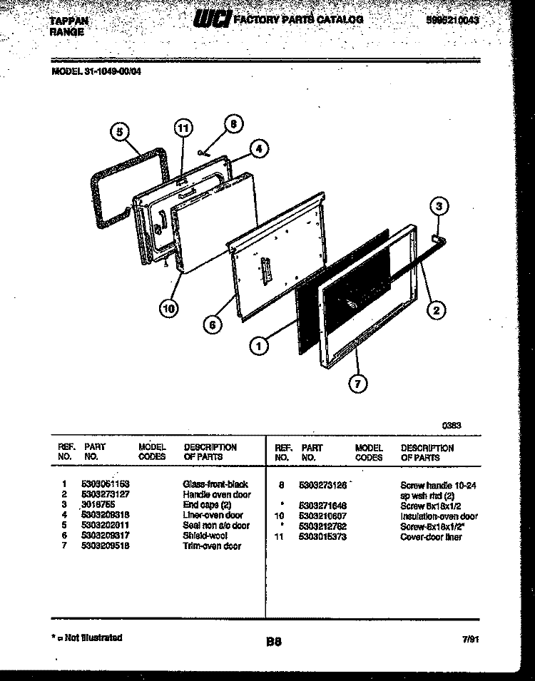 DOOR PARTS Diagram and Parts List for 31-1049-23-04  Tappan Range