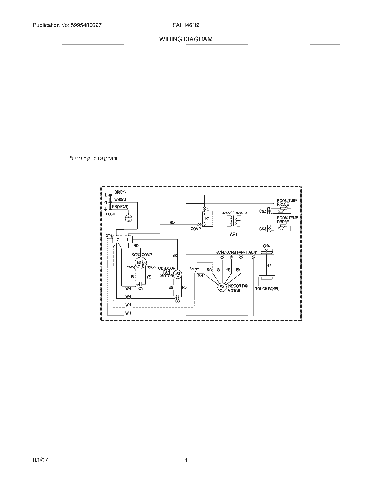 WIRING DIAGRAM Diagram and Parts List for FAH146R2T1  Frigidaire Air Conditioner