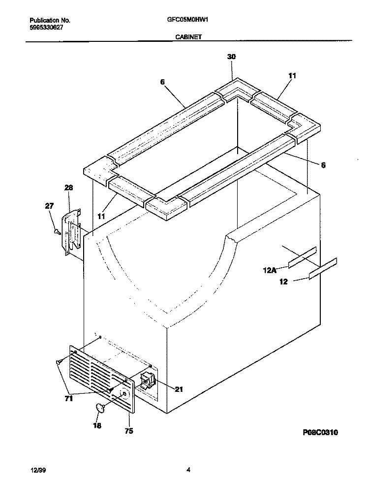 CABINET Diagram and Parts List for GFC05M0HW1  Gibson Freezer