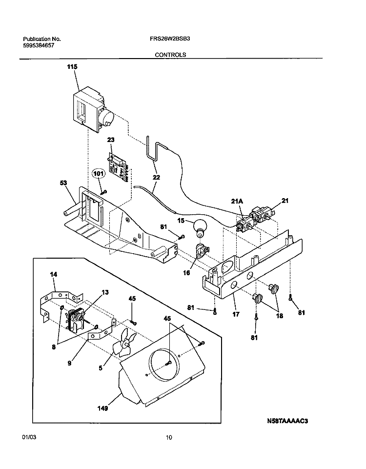 CONTROLS Diagram and Parts List for FRS26W2BSB3  Frigidaire Refrigerator