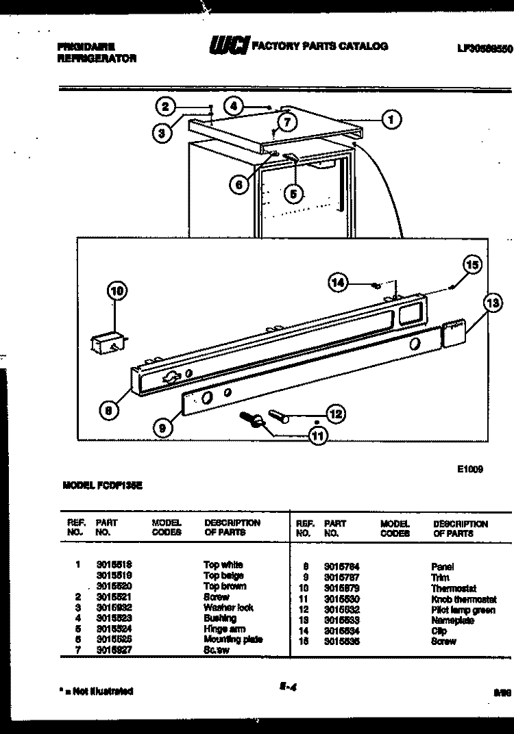 EXTERIOR PARTS Diagram and Parts List for FCDF135E  Frigidaire Refrigerator