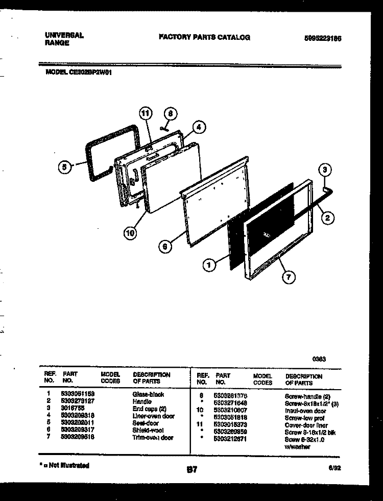 DOOR PARTS Diagram and Parts List for CE302BP2D1  Frigidaire Range