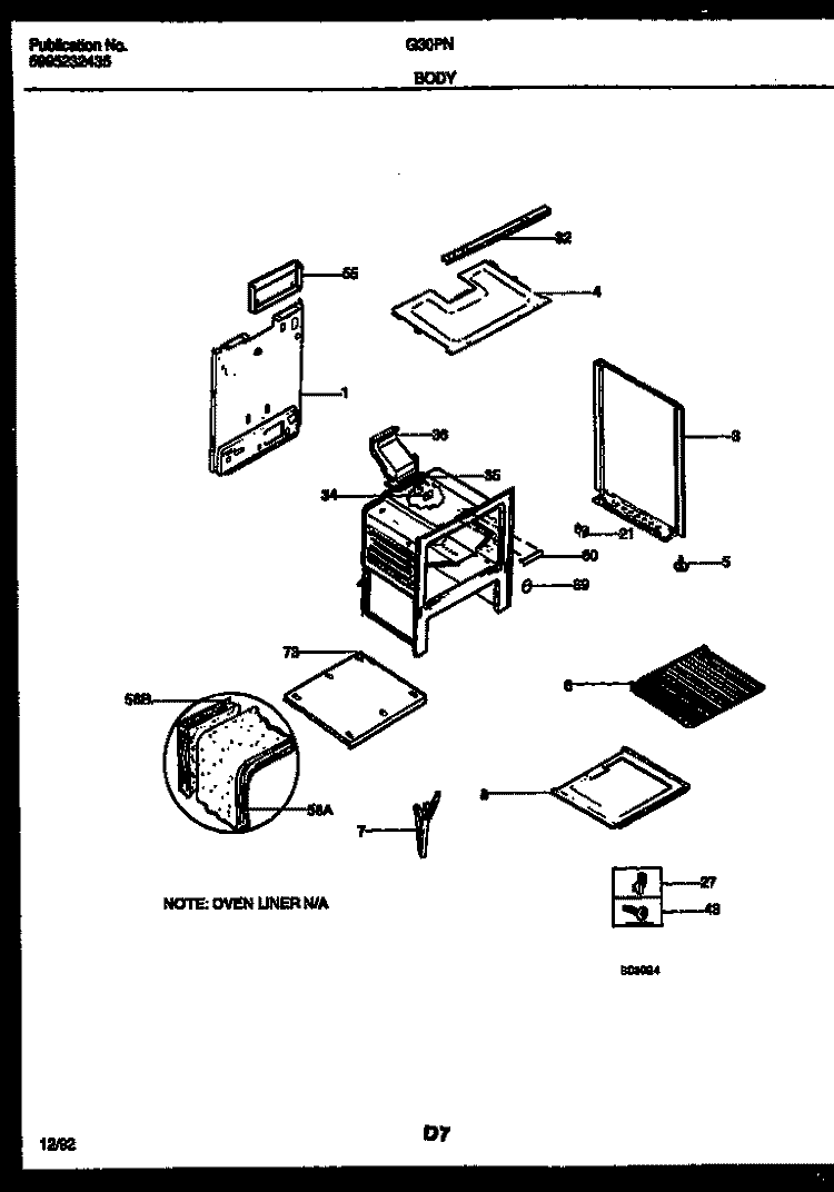 BODY PARTS Diagram and Parts List for G30PNL7  Frigidaire Range