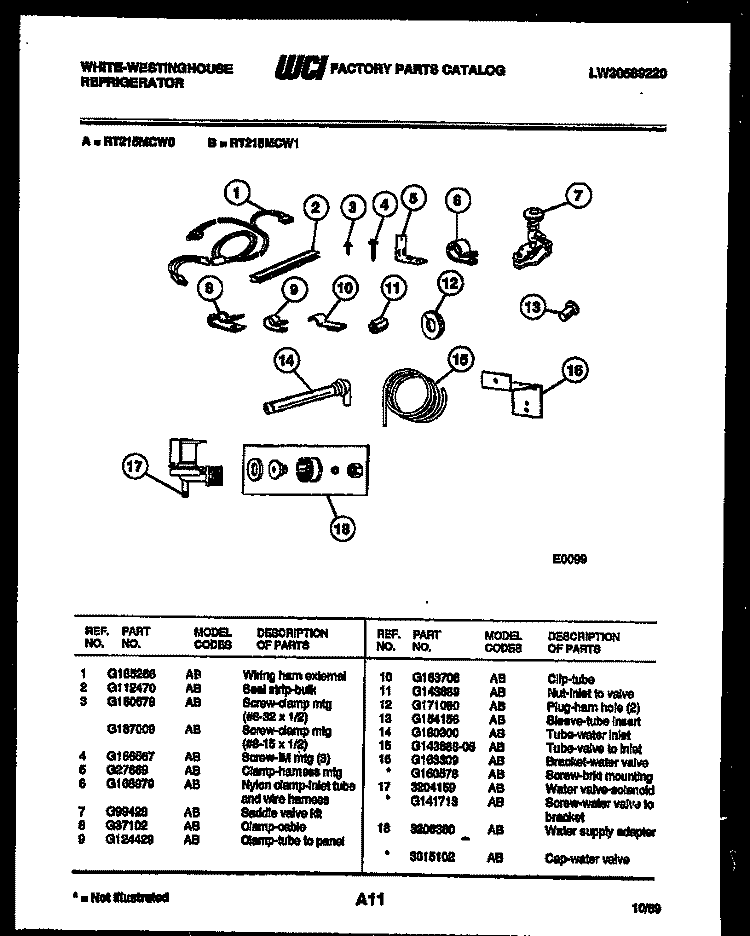 ICE MAKER INSTALLATION PARTS Diagram and Parts List for RT215MCW0  Frigidaire Refrigerator