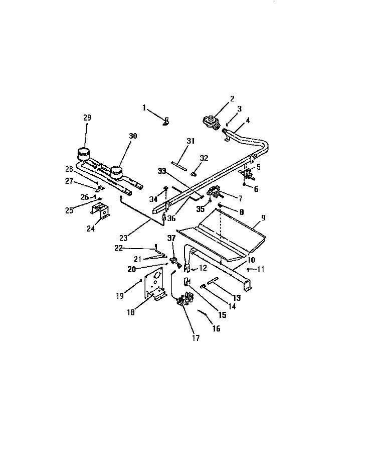 BURNERS, IGNITORS, CONTROLS Diagram and Parts List for G24PCL1  Frigidaire Range