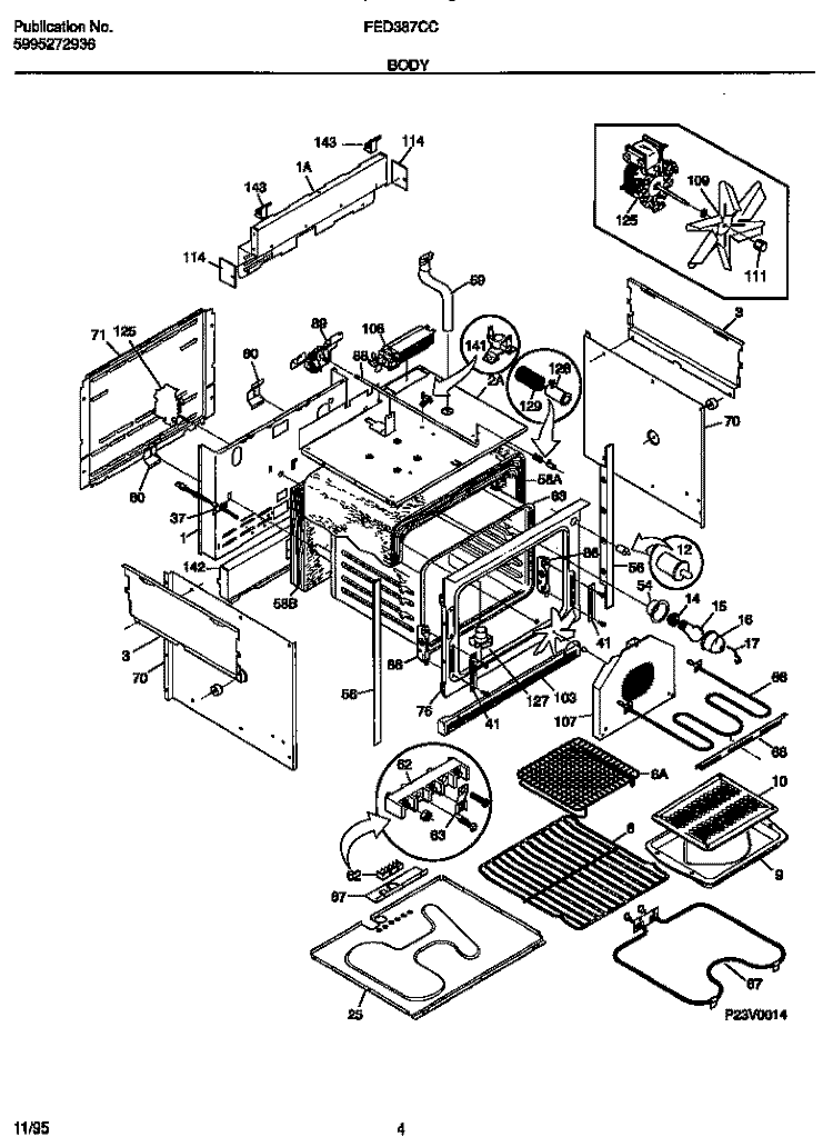 BODY Diagram and Parts List for FED387CCSA  Frigidaire Wall Oven