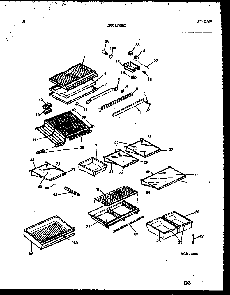 SHELVES AND SUPPORTS Diagram and Parts List for FPW21TIPW0  Frigidaire Refrigerator